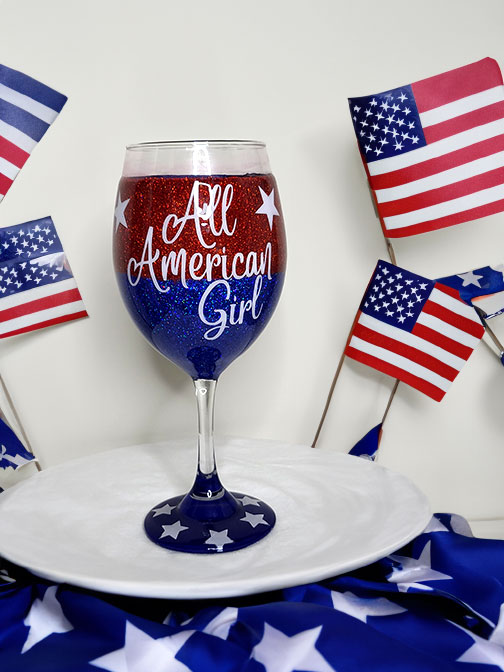 All American Girl Glitter Wine Glass